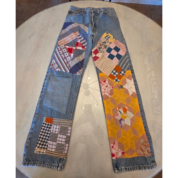 Levi's Women's Patchwork VTG Quilt Denim Jeans Reworked - Picture 1 of 9